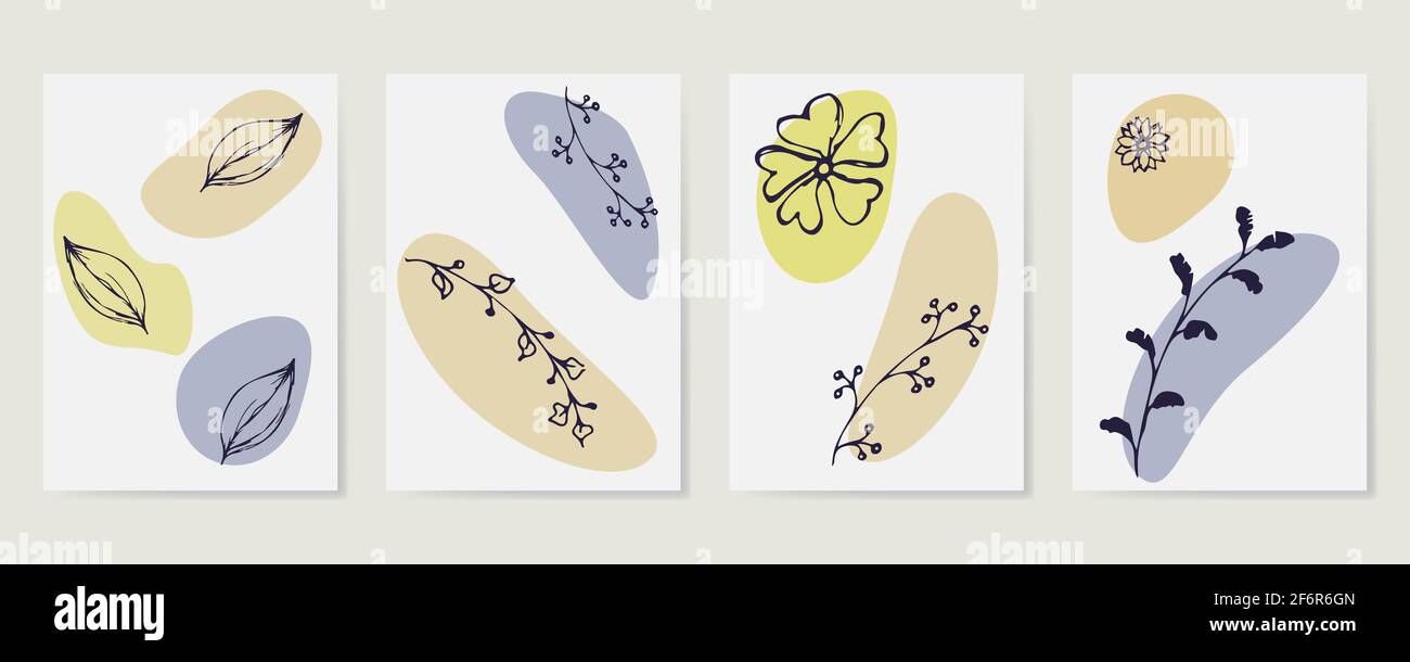 Diverses feuilles et fleurs, formes abstraites. Illustration de Vecteur