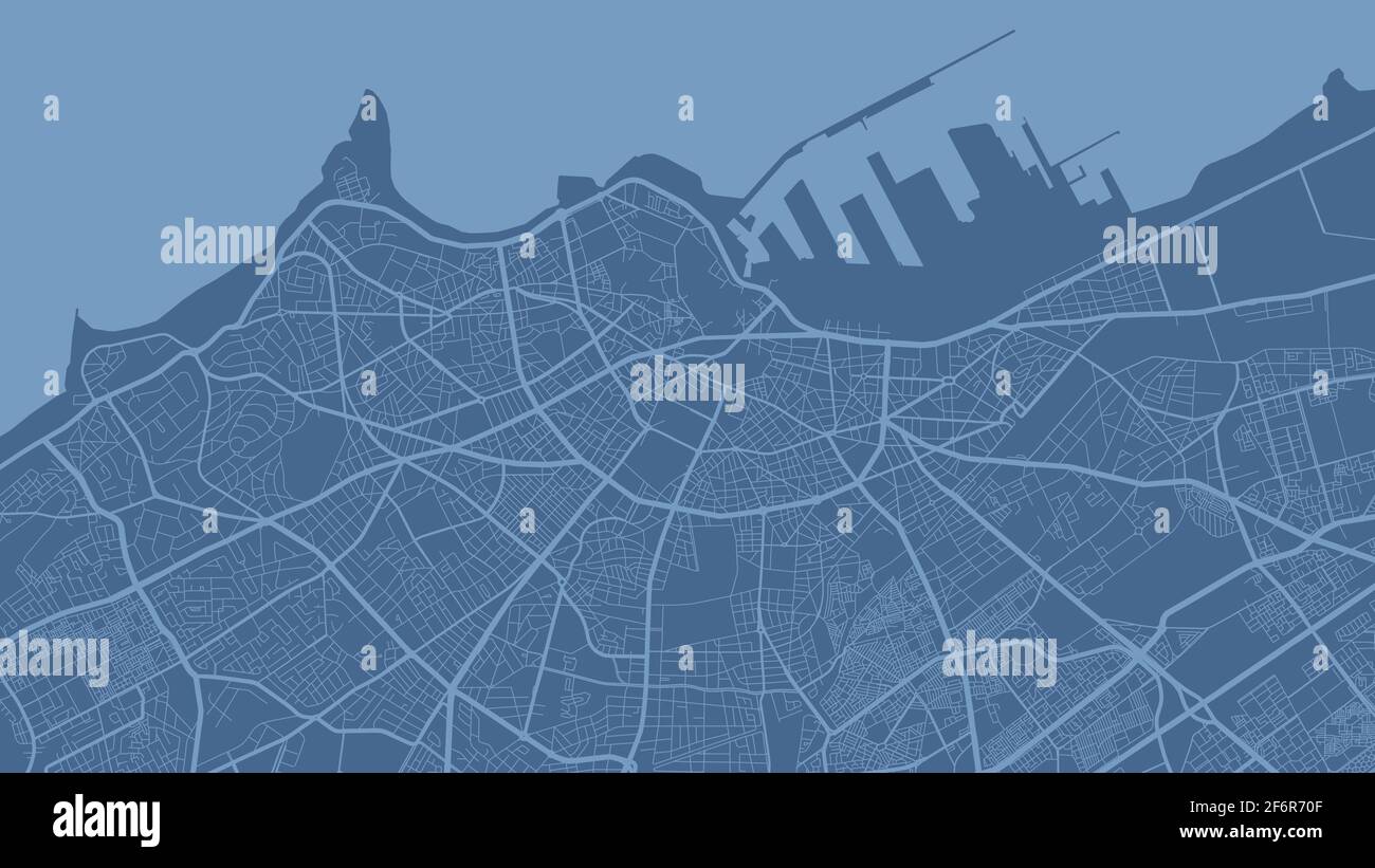 Carte d'arrière-plan vecteur bleu ciel clair, rues de la ville de Casablanca et illustration de la cartographie de l'eau. Format écran large, design plat numérique Illustration de Vecteur