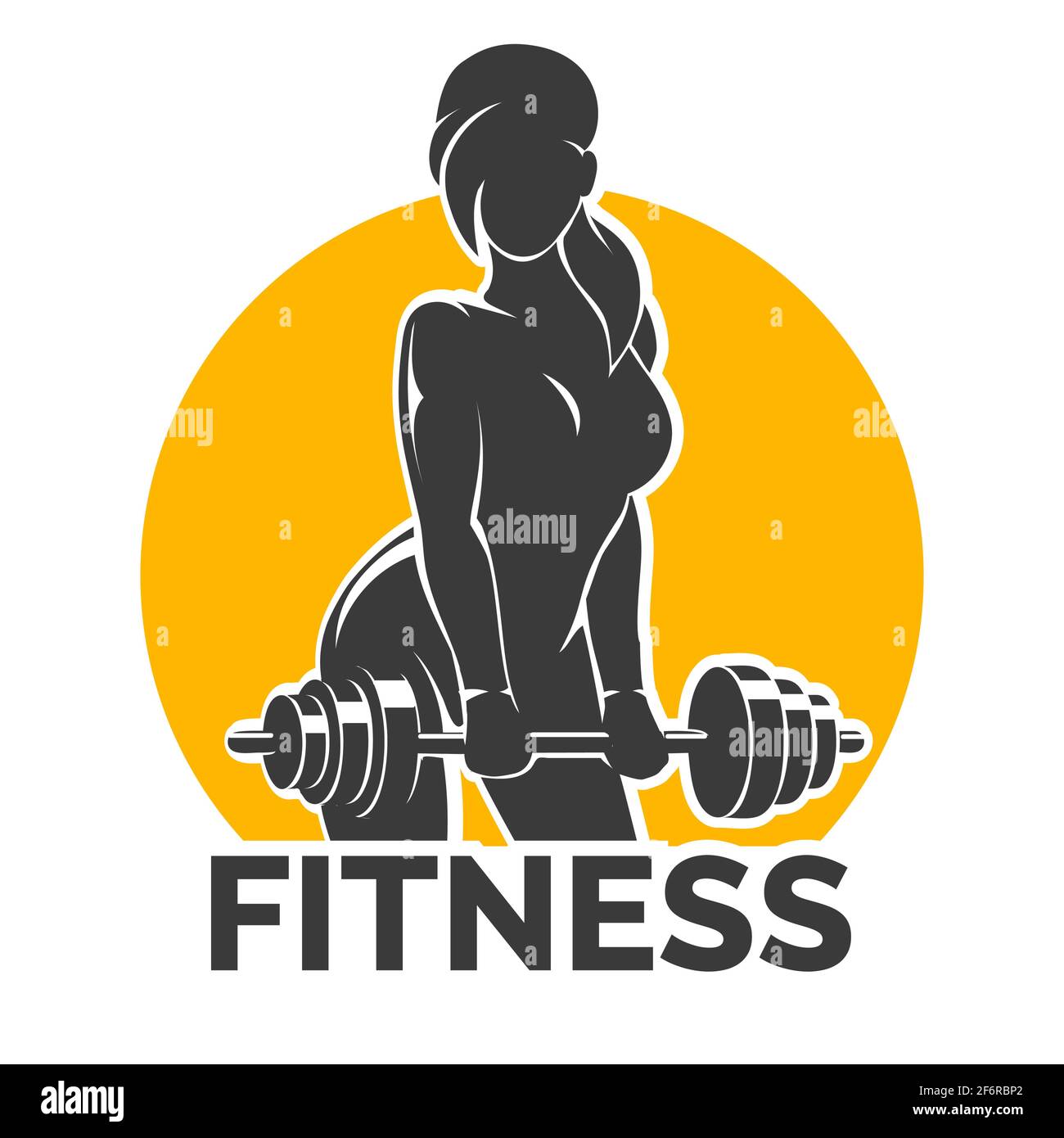 Silhouette de l'entraînement bodybuilder fille avec Barbell. Emblème du club de fitness. Illustration vectorielle. Illustration de Vecteur
