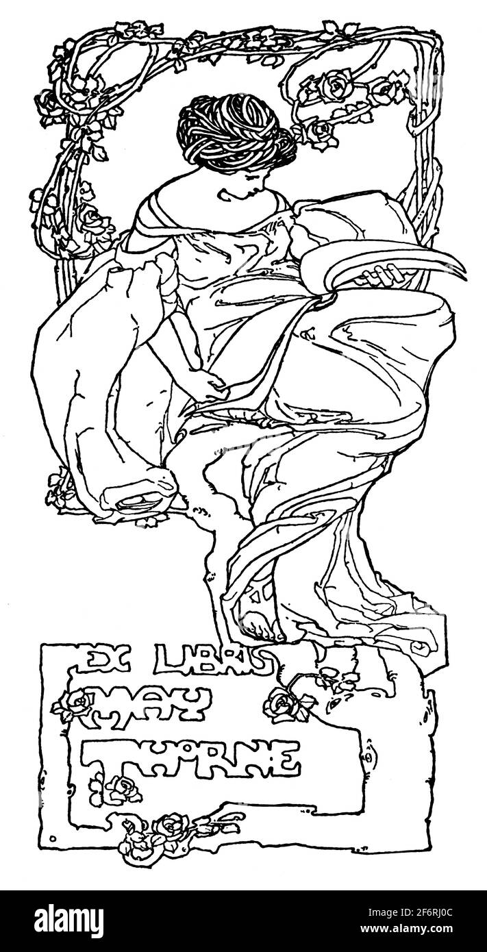 Art nouveau May Thorne femme dans la tenue classique bibliothèque par Grace M McClure de 1903 le Studio Magazine of Fine Et l'art appliqué Banque D'Images
