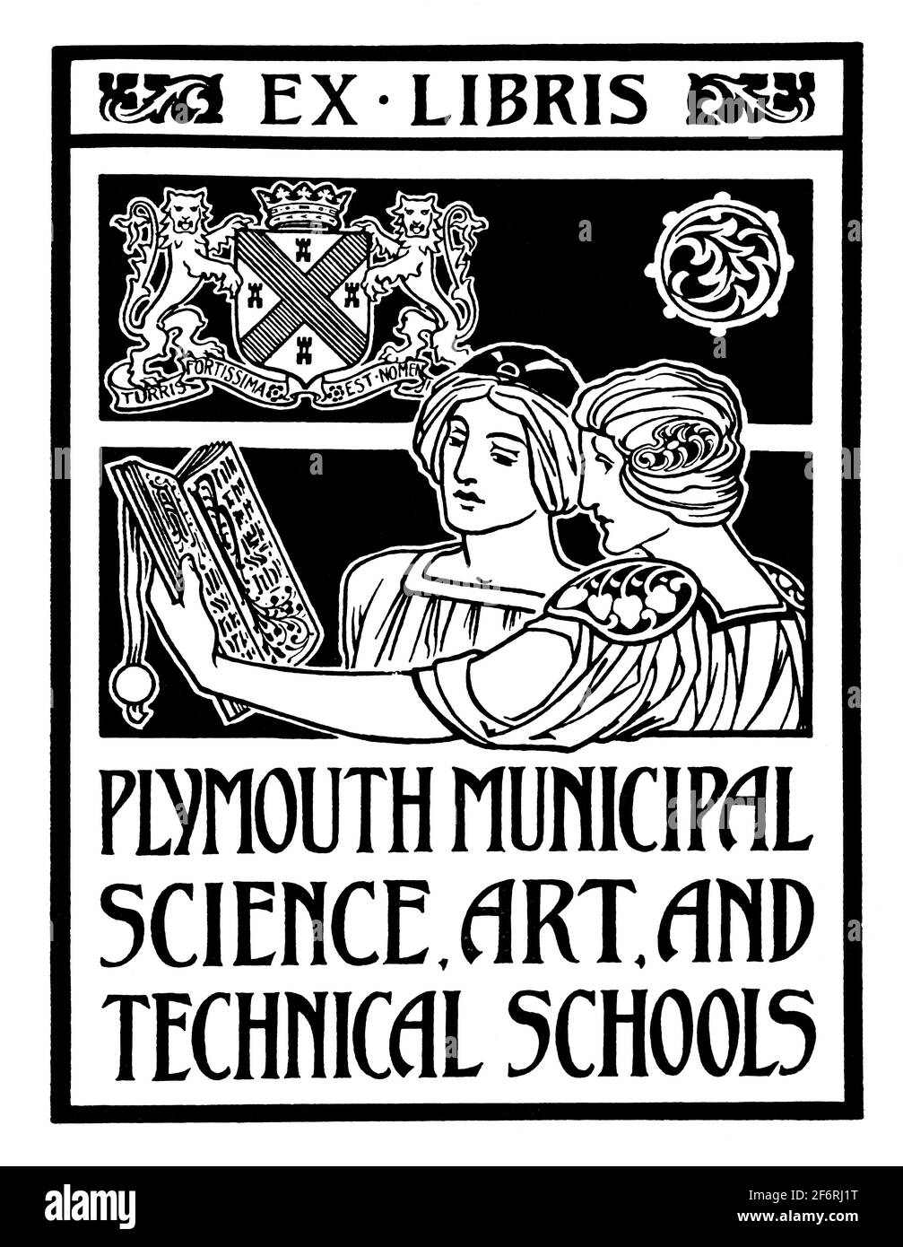 Plymouth Municipal Science, Art and Technical Schools Bookplate par E R Phillips de 1903 The Studio Magazine of Fine and Applied Art Banque D'Images