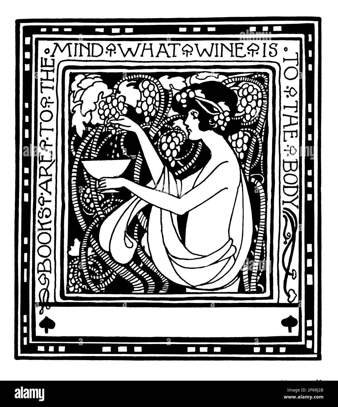 "Les livres sont à l'esprit ce que le vin est à la Bodys’ Woman cueillant des raisins Bookplate par Ethel Larcombe à partir de 1903 Studio Magazine of Fine and Applied AR Banque D'Images