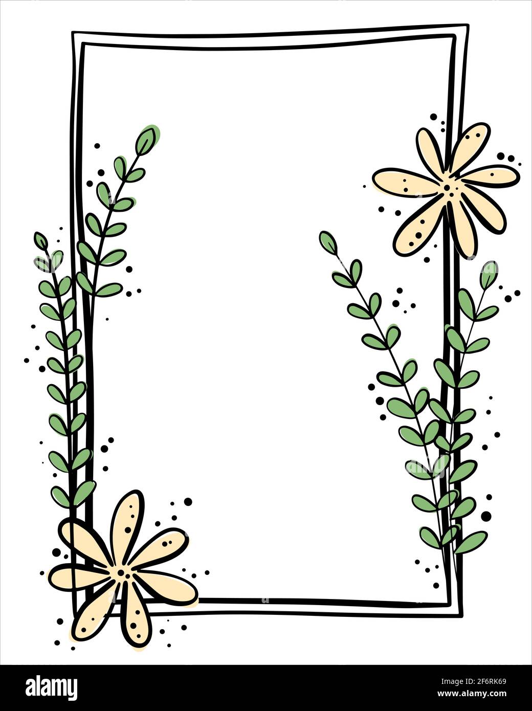 Cadre rectangulaire avec motif de lignes de fleurs et de feuilles. Cadre minimaliste creux. Modèle délicat pour la conception. Vecteur. Illustration de Vecteur