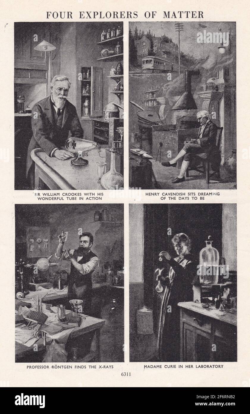Illustrations / peintures vintage de quatre explorateurs de la matière. Banque D'Images