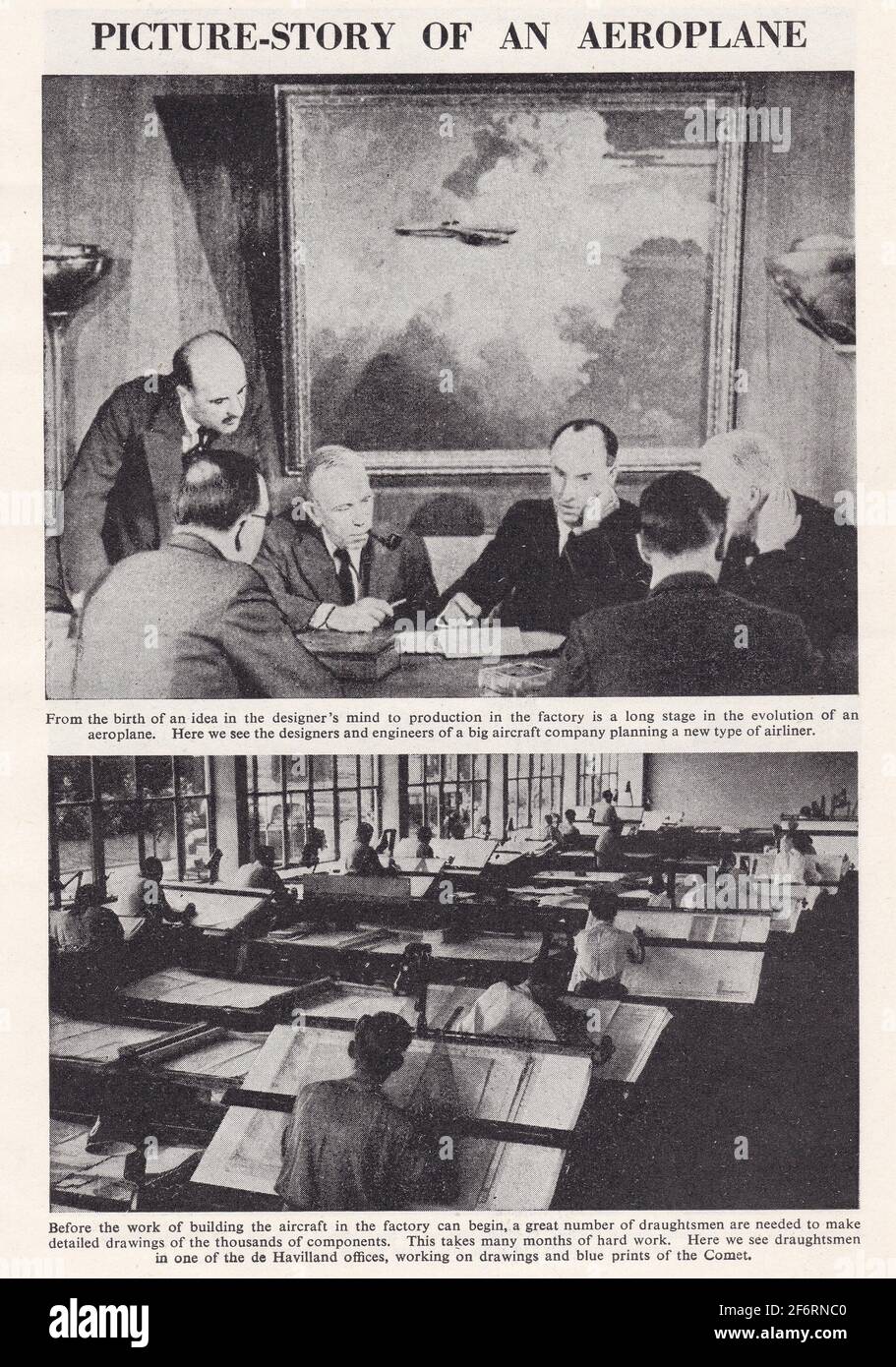 Photos anciennes en noir et blanc de la fabrication d'un avion des années 1940. Banque D'Images
