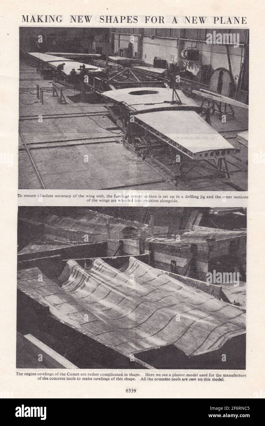 Photos anciennes en noir et blanc de la fabrication d'un avion des années 1940. Banque D'Images