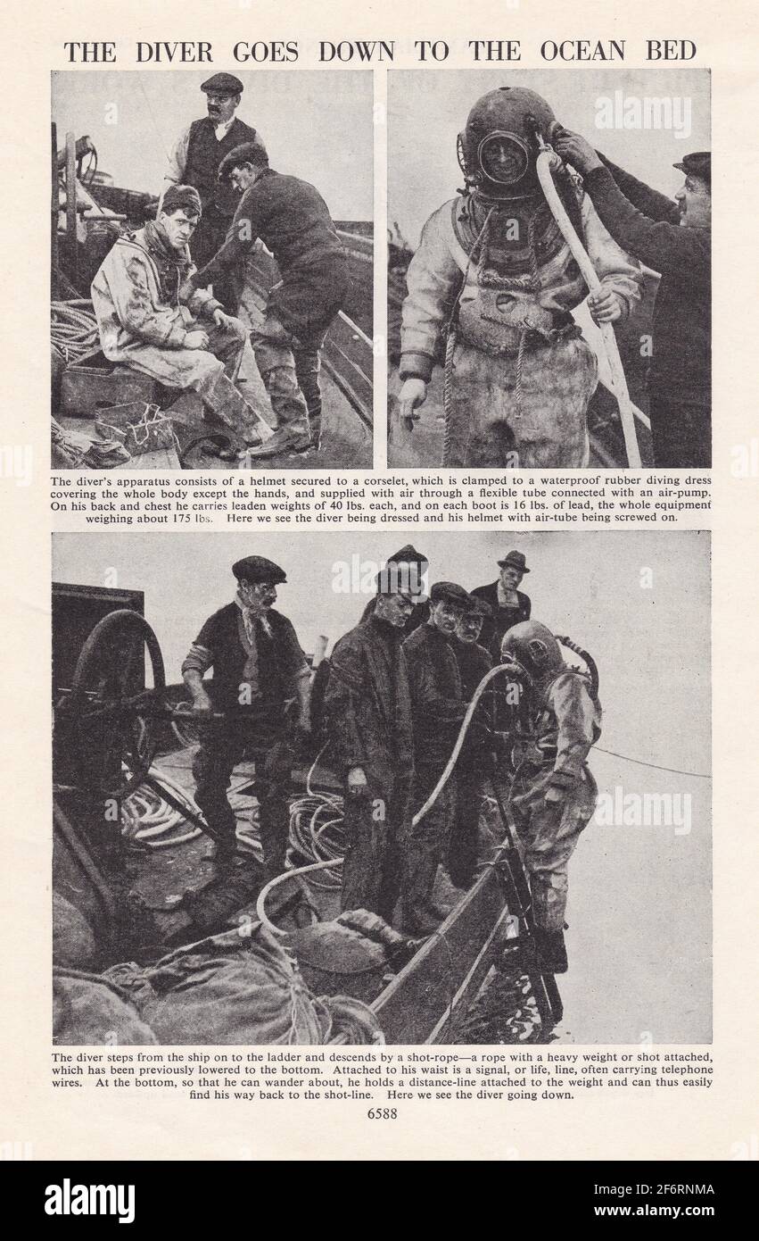 Photos d'époque en noir et blanc de plongée sous-marine des années 1930. Banque D'Images