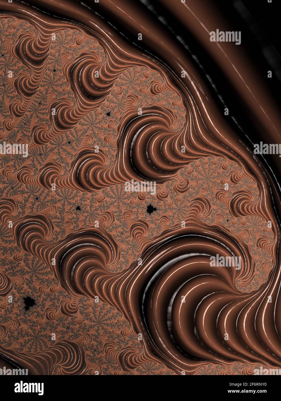 Illustration d'art fractal numérique noir et blanc abstrait, effet chocolat chaud flottant Banque D'Images