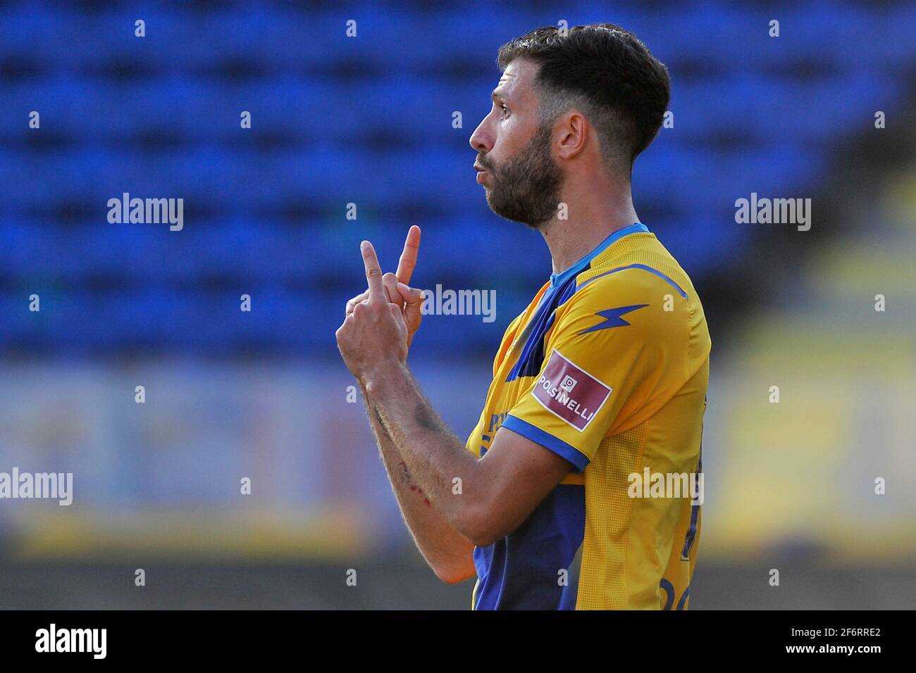 Frosinone, Italie. 02 avril 2021. Petro Iemmello, joueur de Frosinone, pendant le match du championnat italien série B entre Frosinone vs Reggiana résultat final 0-0, match joué au stade Benito Stirpe à Frosinone. Italie, 02 avril 2021. (Photo par Vincenzo Izzo/Sipa USA) crédit: SIPA USA/Alay Live News Banque D'Images