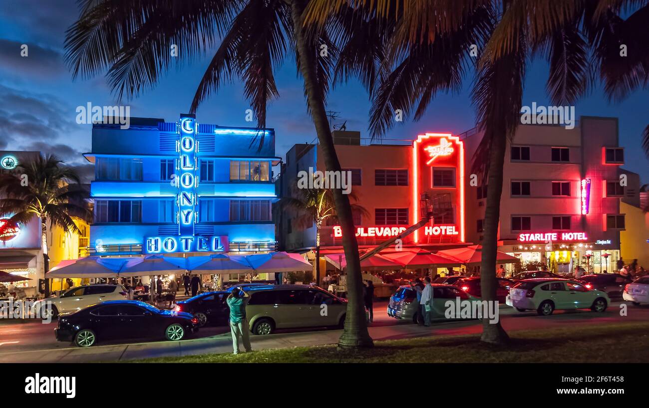 Hôtels Ocean Drive. Miami Beach. Floride. ÉTATS-UNIS. Banque D'Images