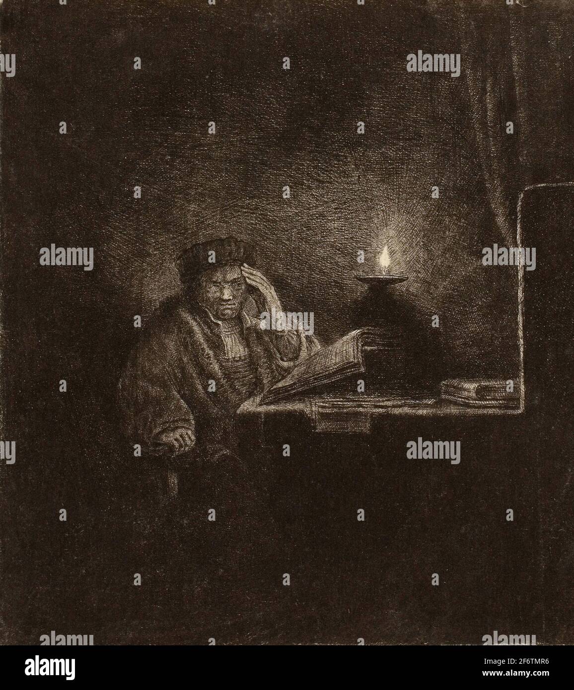 Auteur: Salomon Savery. Étudiant à une table par Candlelight - 1642 - 65 - Salomon Savery (néerlandais, 1594-1683) après Rembrandt van Rijn (néerlandais, Banque D'Images