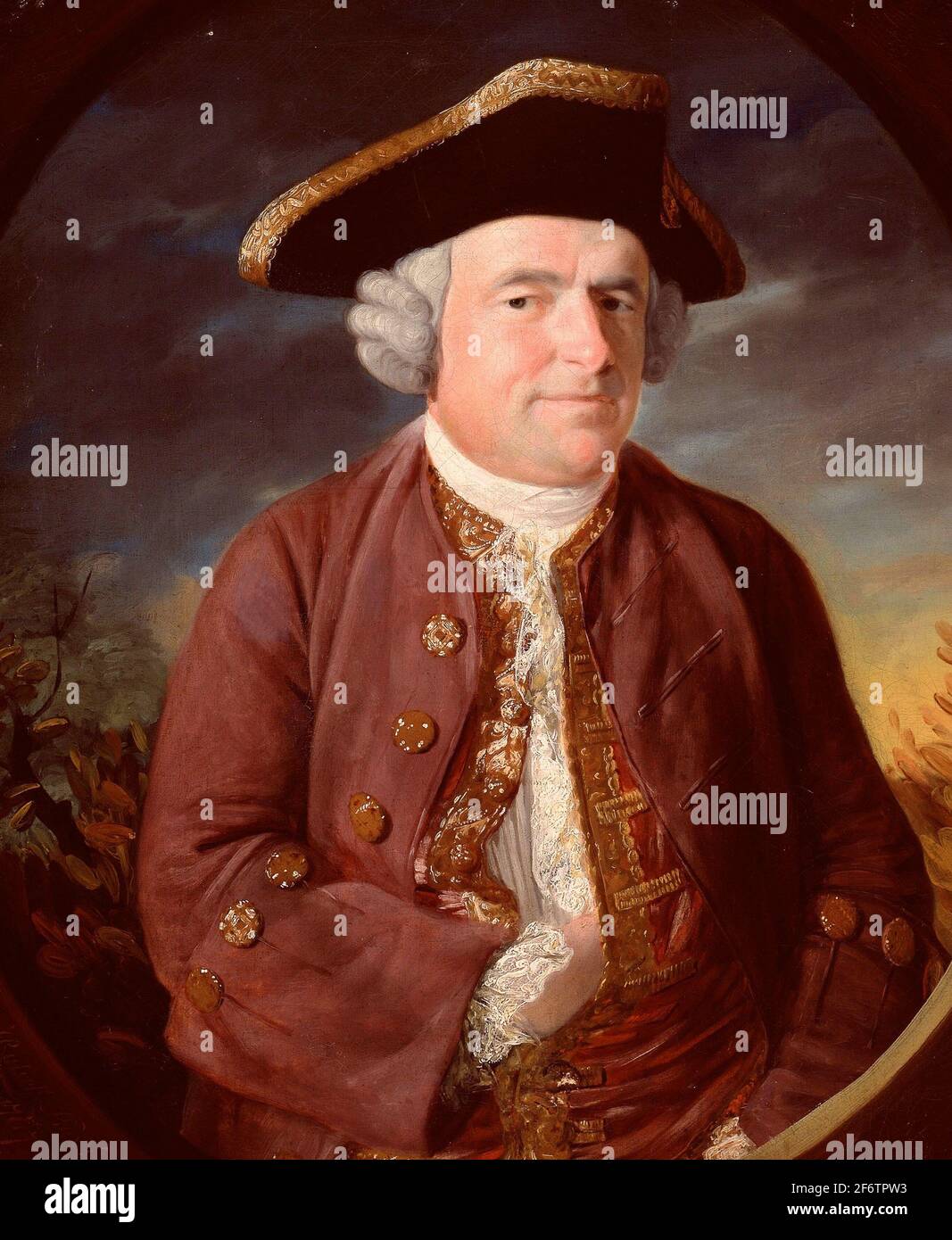 Portrait d'un homme dans un chapeau tricorne, 1767, John Russell,  britannique, 1745-1806, Angleterre, huile sur toile, 76 × 64 cm (29 7/8 x  25 3/16 po Photo Stock - Alamy