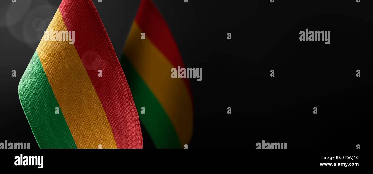 Petits drapeaux nationaux de la Bolivie sur fond sombre Banque D'Images