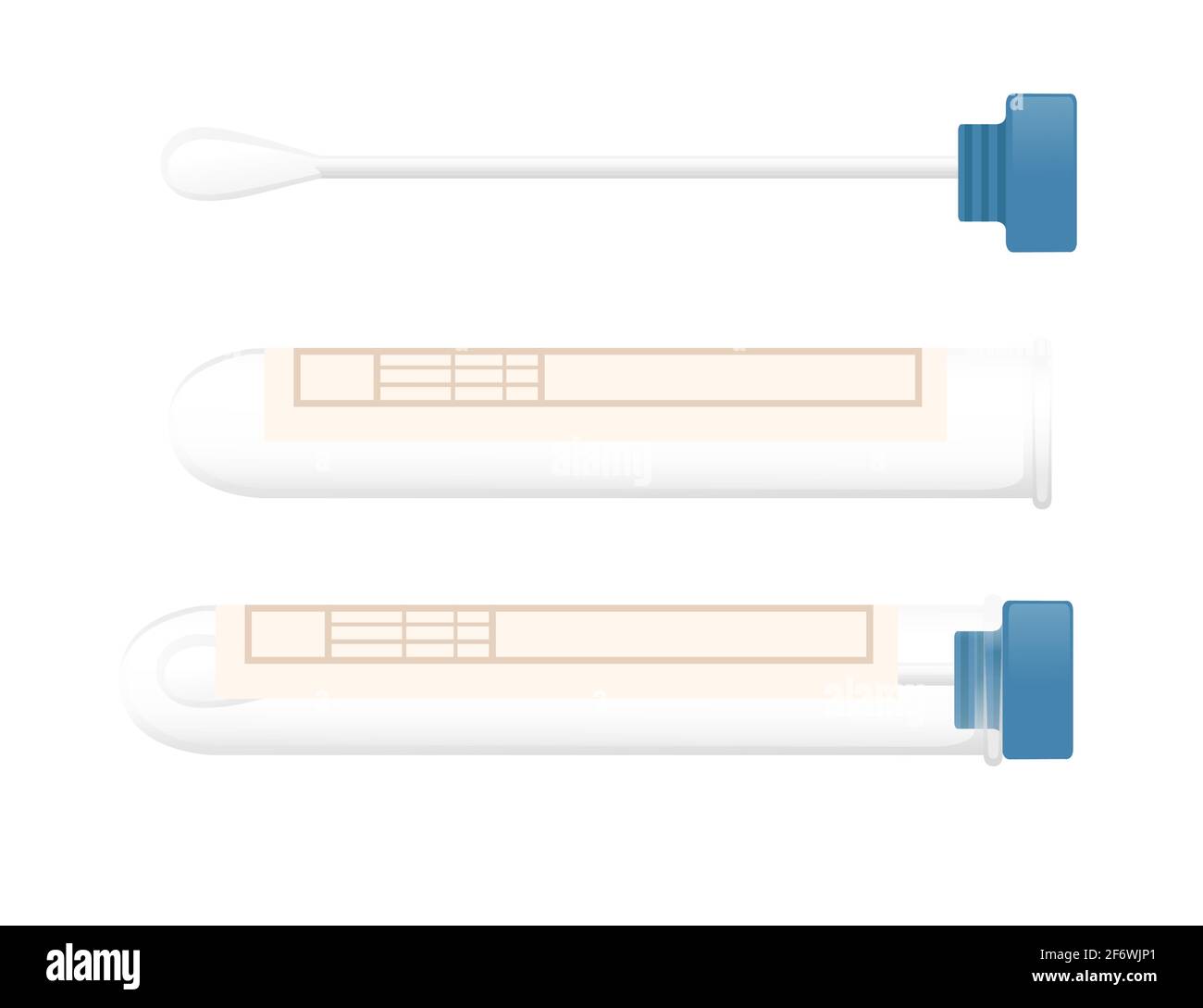 Dispositif médical pour le prélèvement d'un écouvillon du bâtonnet de coton du nez ou de la gorge avec illustration vectorielle de tube à essai en plastique sur fond blanc. Illustration de Vecteur