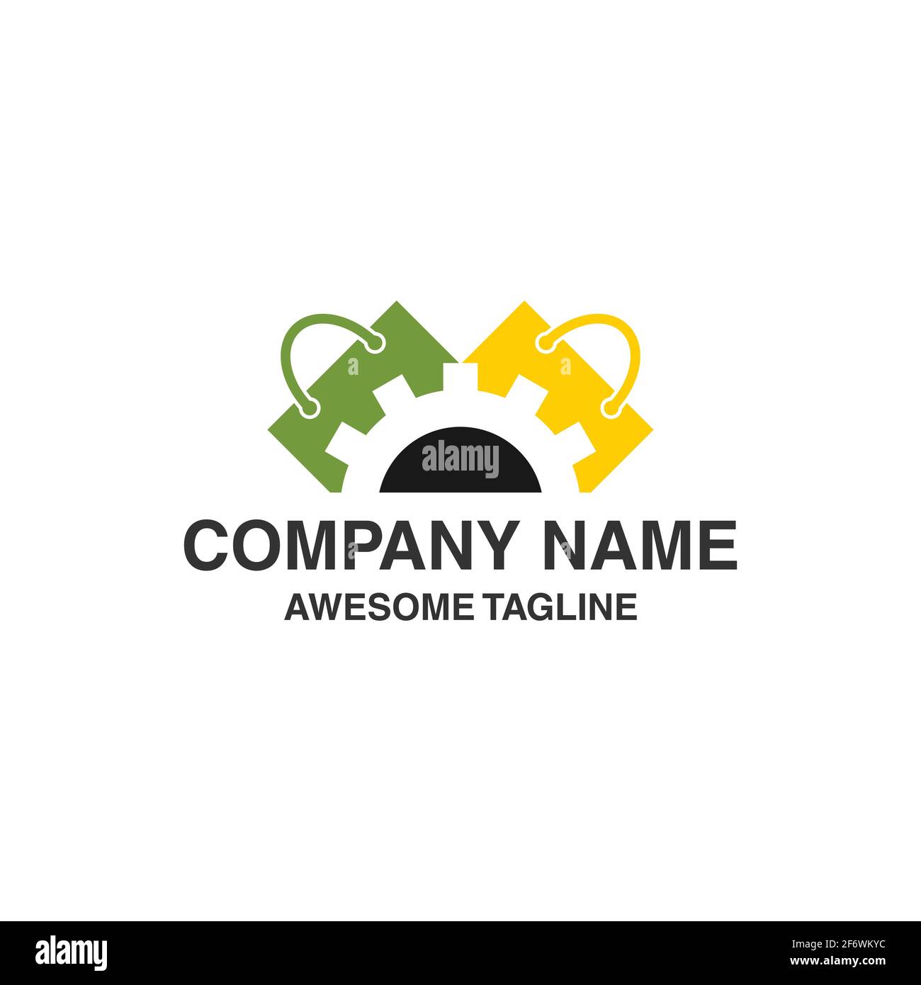 sac à provisions avec logo gear. modèle de logo vector prêt à l'emploi Illustration de Vecteur