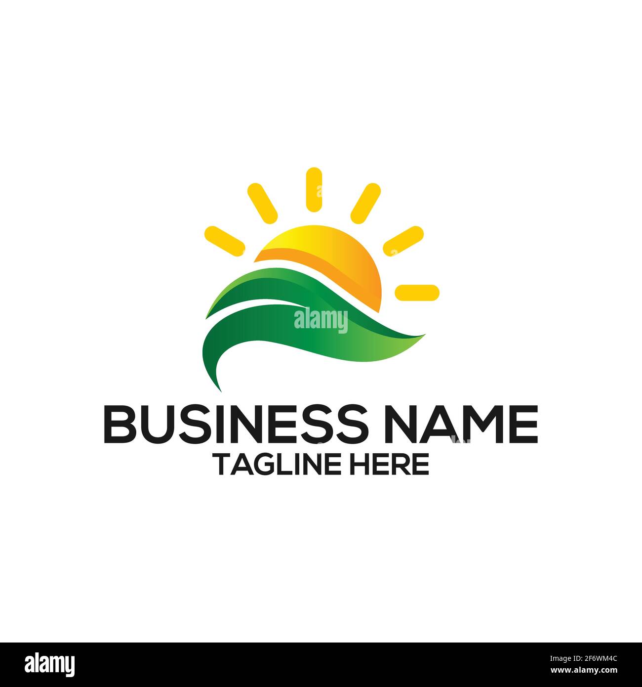 logo de la feuille de soleil. symbole d'été. icône paysage de la nature. modèle de logo prêt à l'emploi Illustration de Vecteur