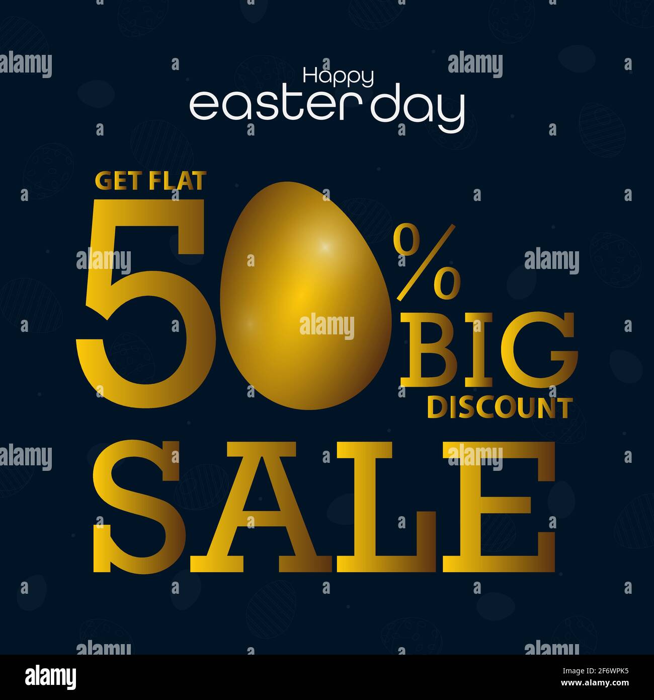 50 % de réduction sur les ventes de Pâques avec les œufs d'or. Modèle de création de Noël vectoriel pour coupon, bannière, bon d'achat ou affiche promotionnelle. Illustration de Vecteur