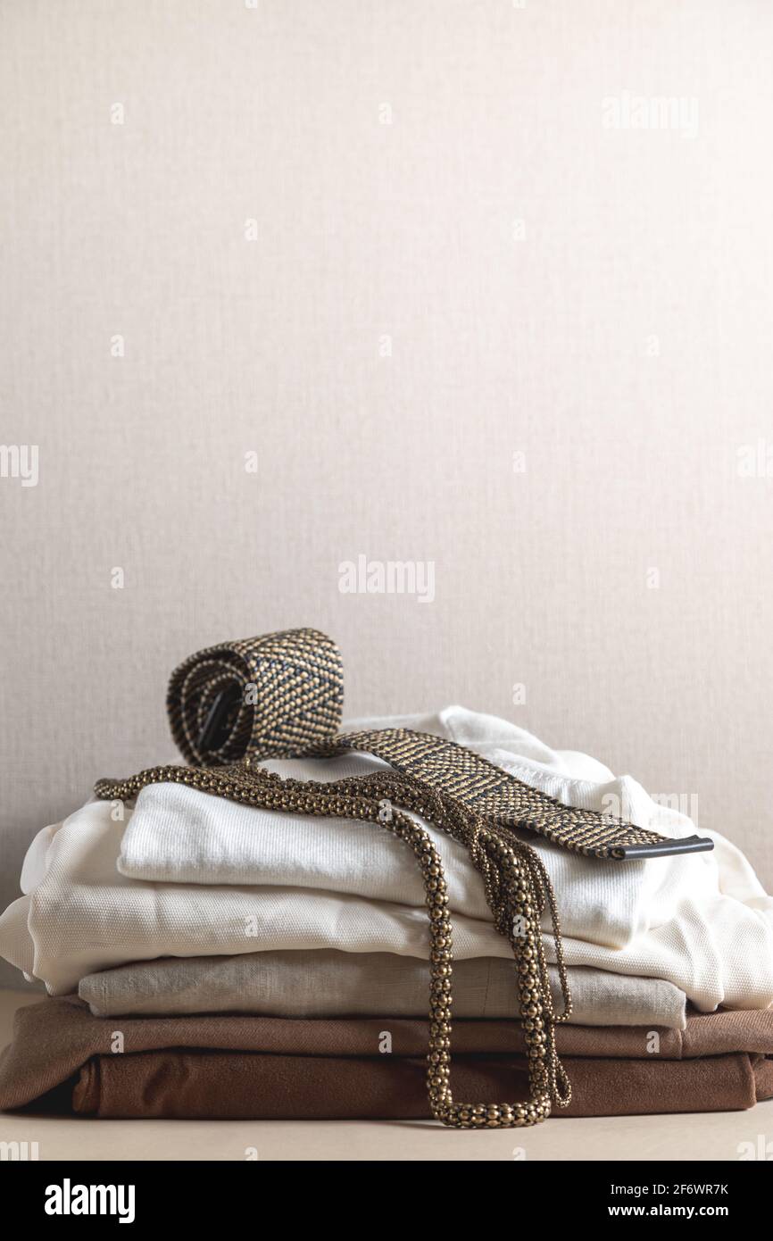 Vêtements de mode pastel pour femmes. Concept de vêtements mode minimaliste. Blog de mode, site Web, en-tête de héros de médias sociaux. Banque D'Images