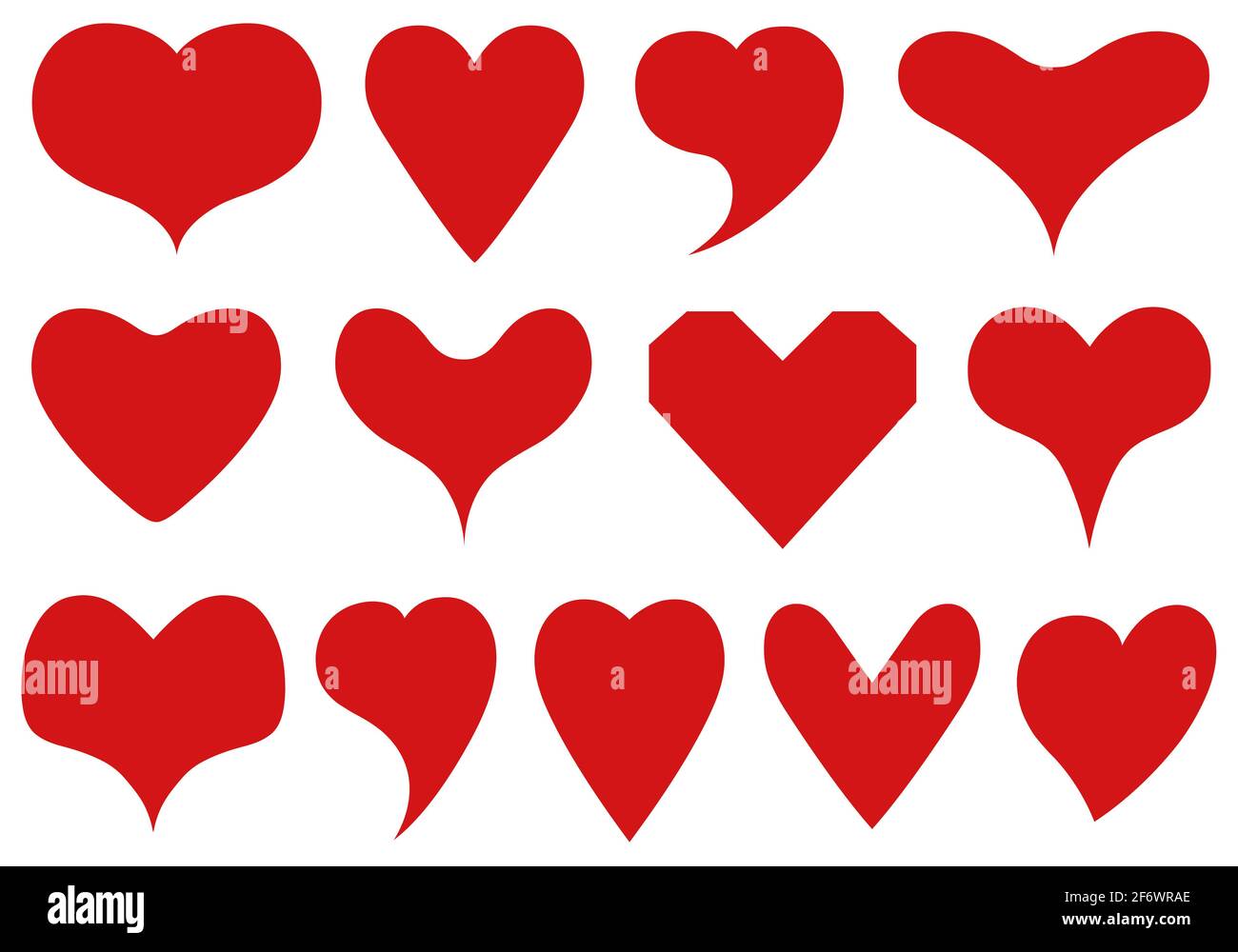Illustration de différentes formes de coeur isolées sur blanc Banque D'Images