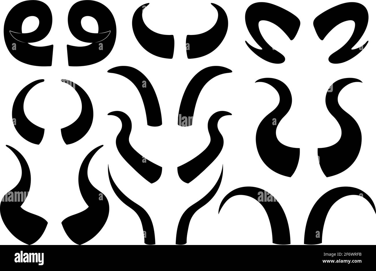 Collection de différentes cornes animales isolées sur blanc Illustration de Vecteur