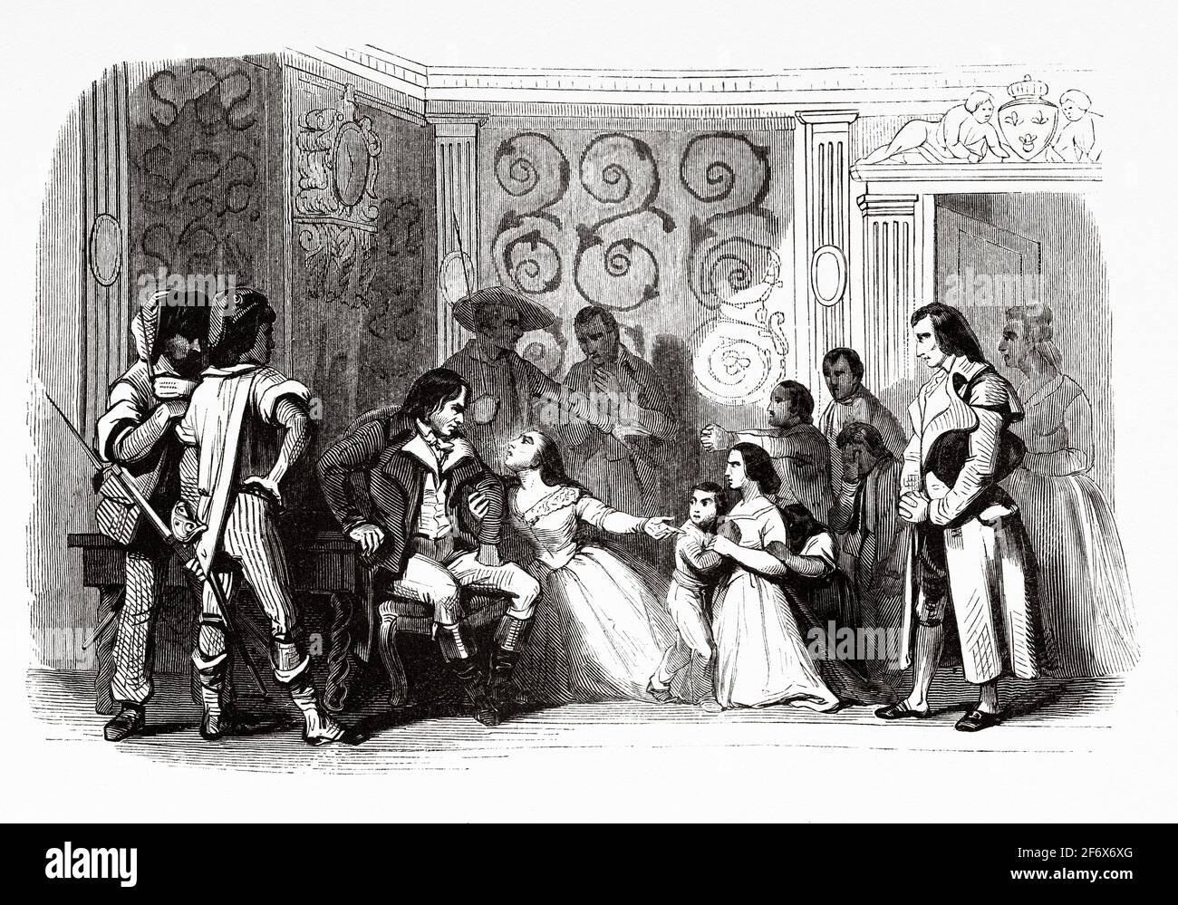 Les noyades dans la Loire pendant la terreur. La noyade à Nantes, un épisode de terreur entre novembre 1793 et février 1794 à Nantes. Des milliers de personnes, suspectes aux yeux de la République, ont été noyées dans la Loire sur ordre de Jean-Baptiste Carrier. France, Révolution française du XVIIIe siècle. Ancienne illustration gravée de l'Histoire de la Révolution française 1845 Banque D'Images