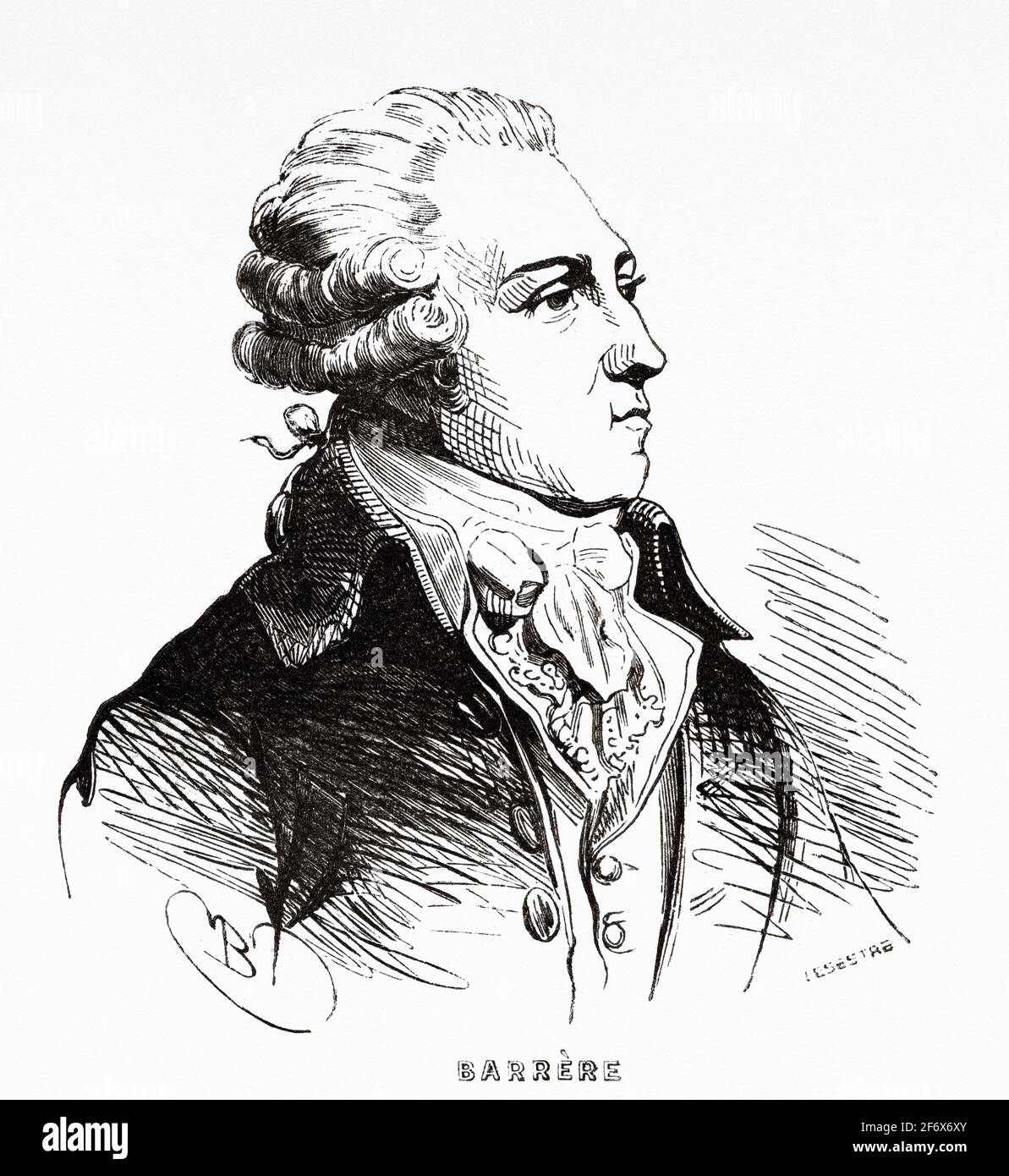 Portrait de Bertrand Barère de Vieuzac (1755-1841) politicien français, freemason, journaliste, membre de la Convention nationale. France, Révolution française du XVIIIe siècle. Ancienne illustration gravée de l'Histoire de la Révolution française 1845 Banque D'Images