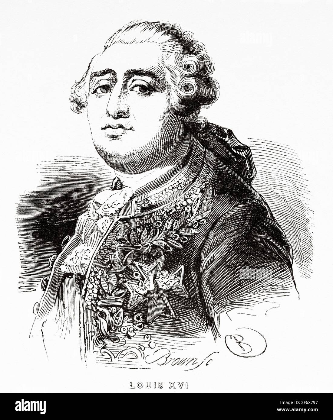 Portrait de Louis XVI le restaurateur de la liberté française (1754-1793) Roi de France de 1774 à 1793. Maison de Bourbon. France, Révolution française du XVIIIe siècle. Ancienne illustration gravée de l'Histoire de la Révolution française 1845 Banque D'Images