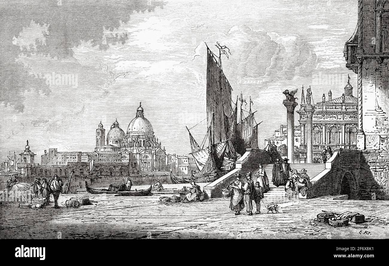 Riva degli Schiavoni, Venise, Italie. Europe. Ancienne illustration gravée du XIXe siècle d'El Mundo Ilustrado 1879 Banque D'Images