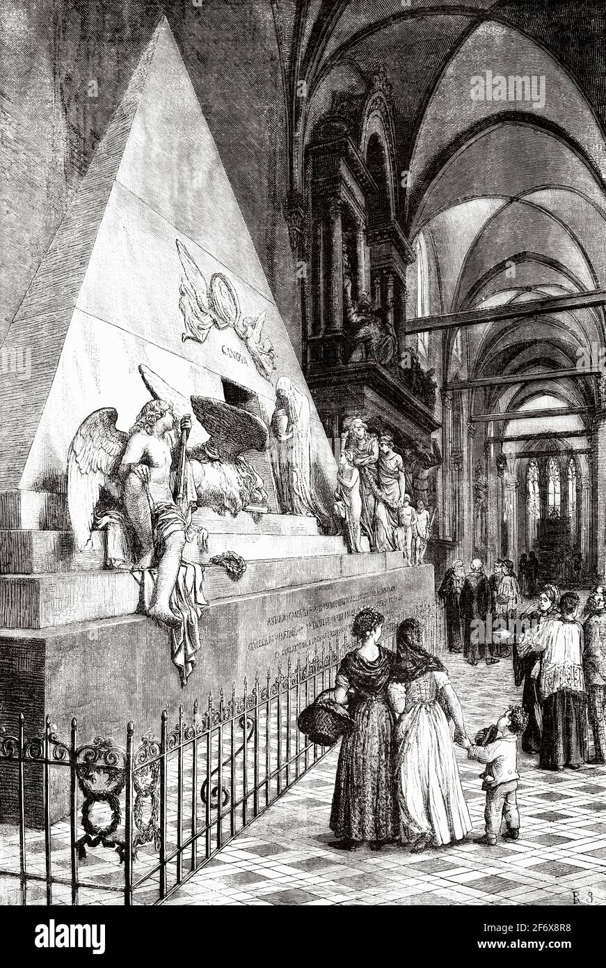 Tombe de Canova dans l'église de Santa Maria Gloriosa dei Frari. Venise, Italie. Europe. Ancienne illustration gravée du XIXe siècle d'El Mundo Ilustrado 1879 Banque D'Images