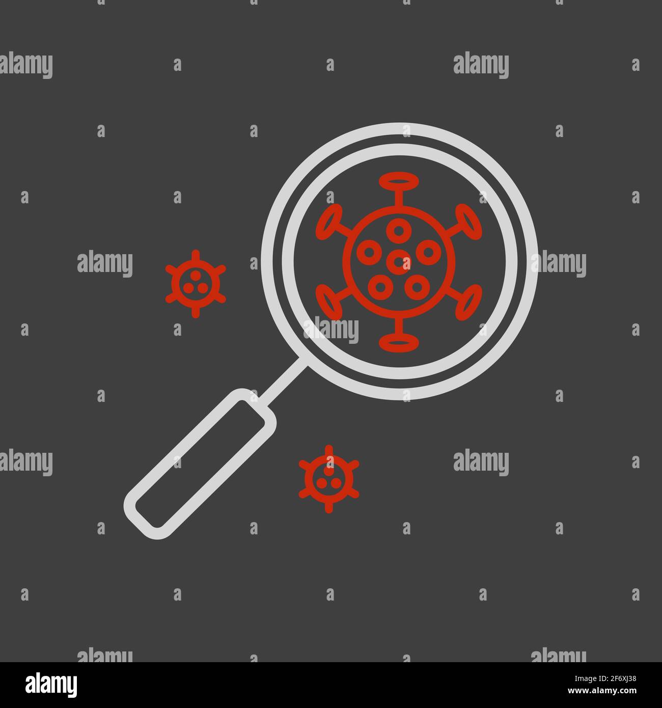 Coronavirus sous l'icône de vecteur de loupe. Nouveau coronavirus. Symbole graphique pour la conception de sites Web médicaux et d'applications, le logo, l'application, l'interface utilisateur Illustration de Vecteur
