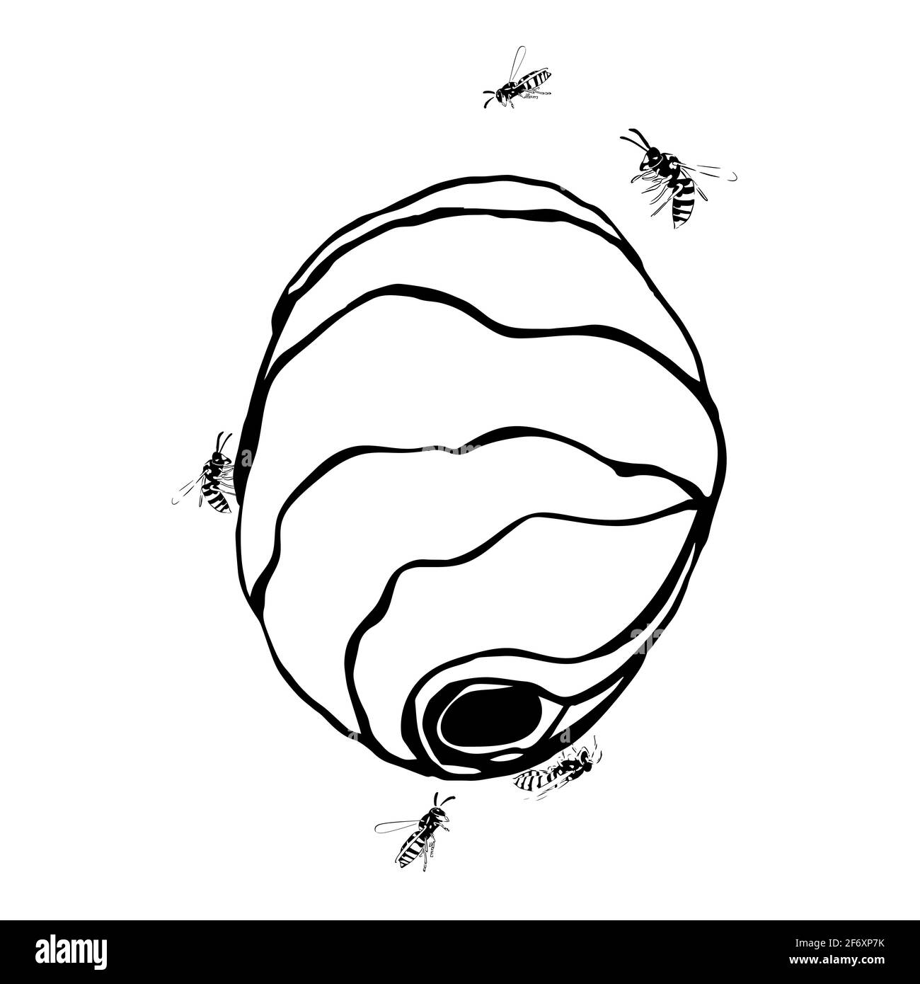 Vespiary avec wasps illustration noire isolée sur fond blanc Illustration de Vecteur