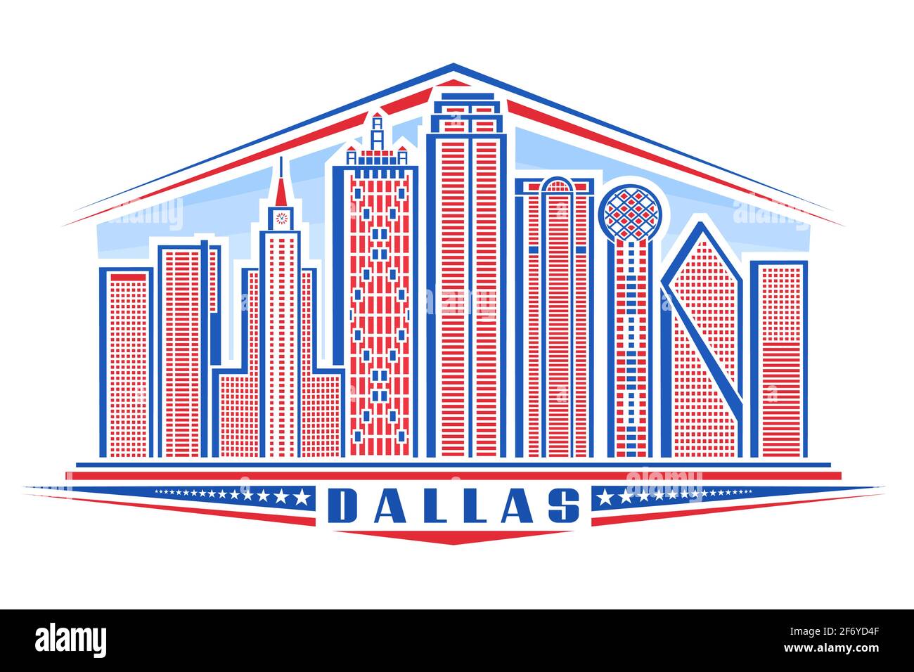 Illustration vectorielle de Dallas, affiche horizontale avec dessin-plan dallas City scape sur fond de jour, concept d'art urbain avec un jeu de rôle unique Illustration de Vecteur