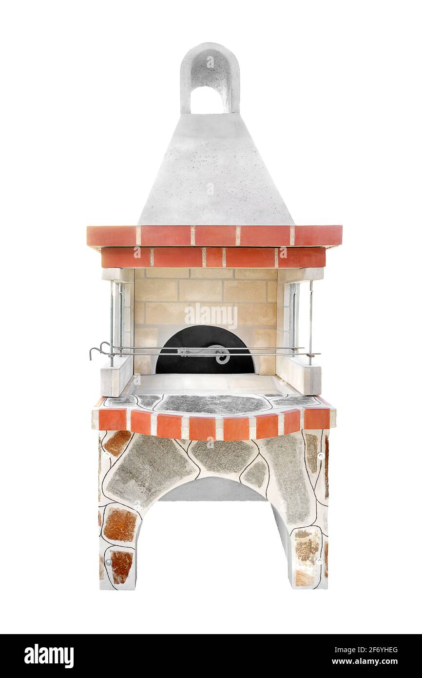 Petit barbecue inutilisé cheminée ouverte avec four intégré pour les aliments cuits. Party Family place. Barbecue extérieur. Nouveau barbecue en briques Banque D'Images Petit barbecue inutilisé cheminée ouverte avec four intégré pour les aliments cuits. Party Family place. Barbecue extérieur. Nouveau barbecue en briques Banque D'Images