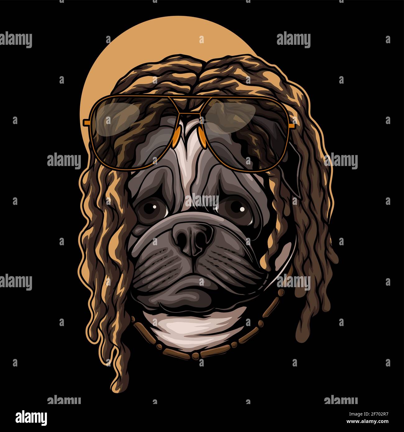 Illustration du vecteur capillaire Pug Dog Dreadlocks Illustration de Vecteur