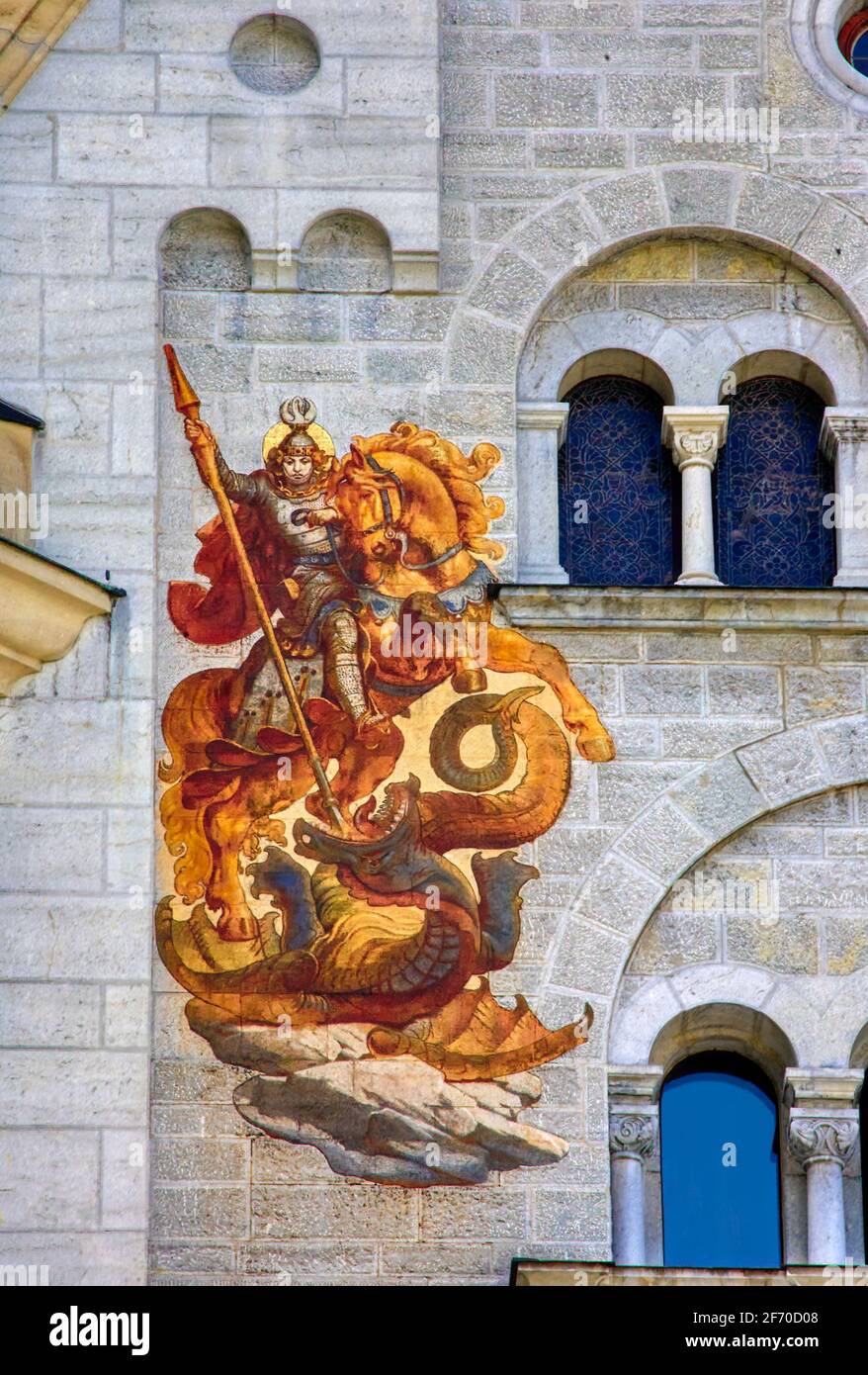 Vue de l'intérieur des murs du château de Neuschwanstein Banque D'Images
