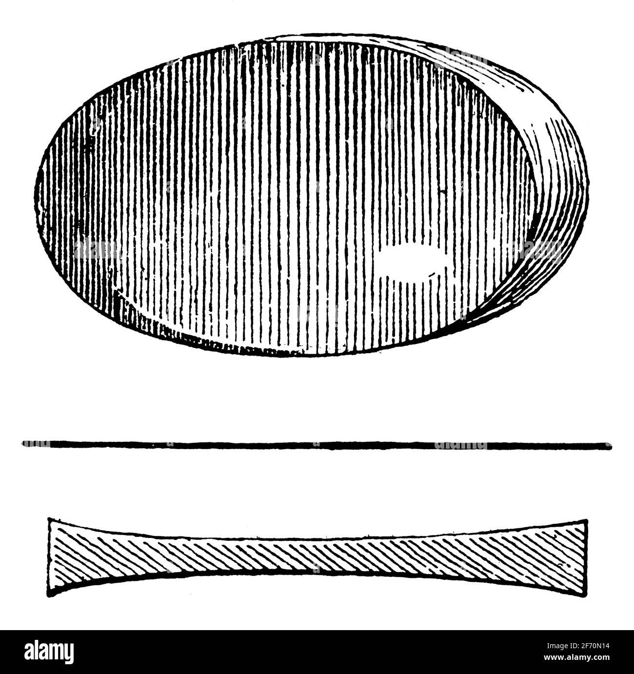 Lentille en verre Biconcave. Illustration du 19e siècle. Allemagne. Arrière-plan blanc. Banque D'Images