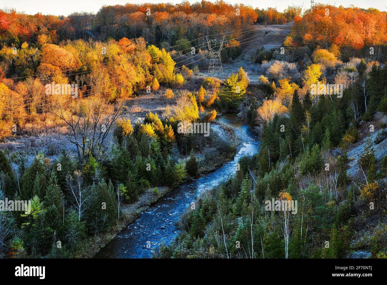 Lever de soleil dans le parc national avec des érables en automne. Banque D'Images