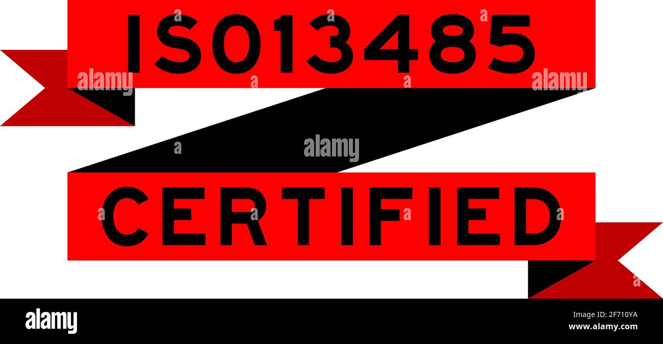 Bannière ruban rouge vintage avec certification Word ISO 13485 sur fond blanc Illustration de Vecteur