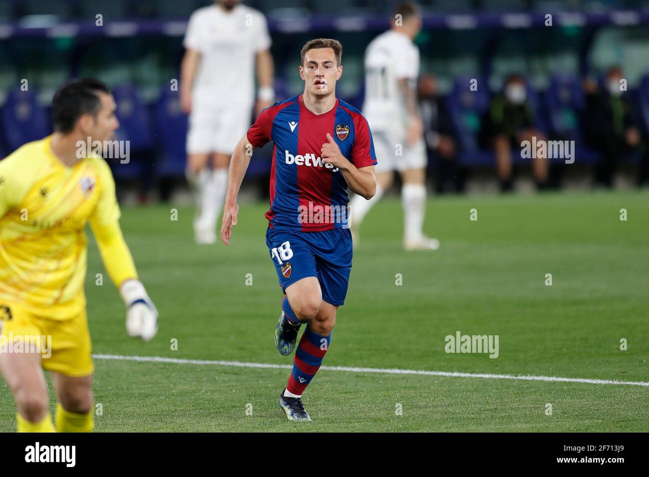 Valence, Espagne. 2 avril 2021. Jorge de Frutos (Levante) football: Match espagnol 'la Ligna Santander' entre Levante UD 0-2 SD Huesca à l'Estadio Ciutat de Valencia à Valence, Espagne . Crédit: Mutsu Kawamori/AFLO/Alay Live News Banque D'Images