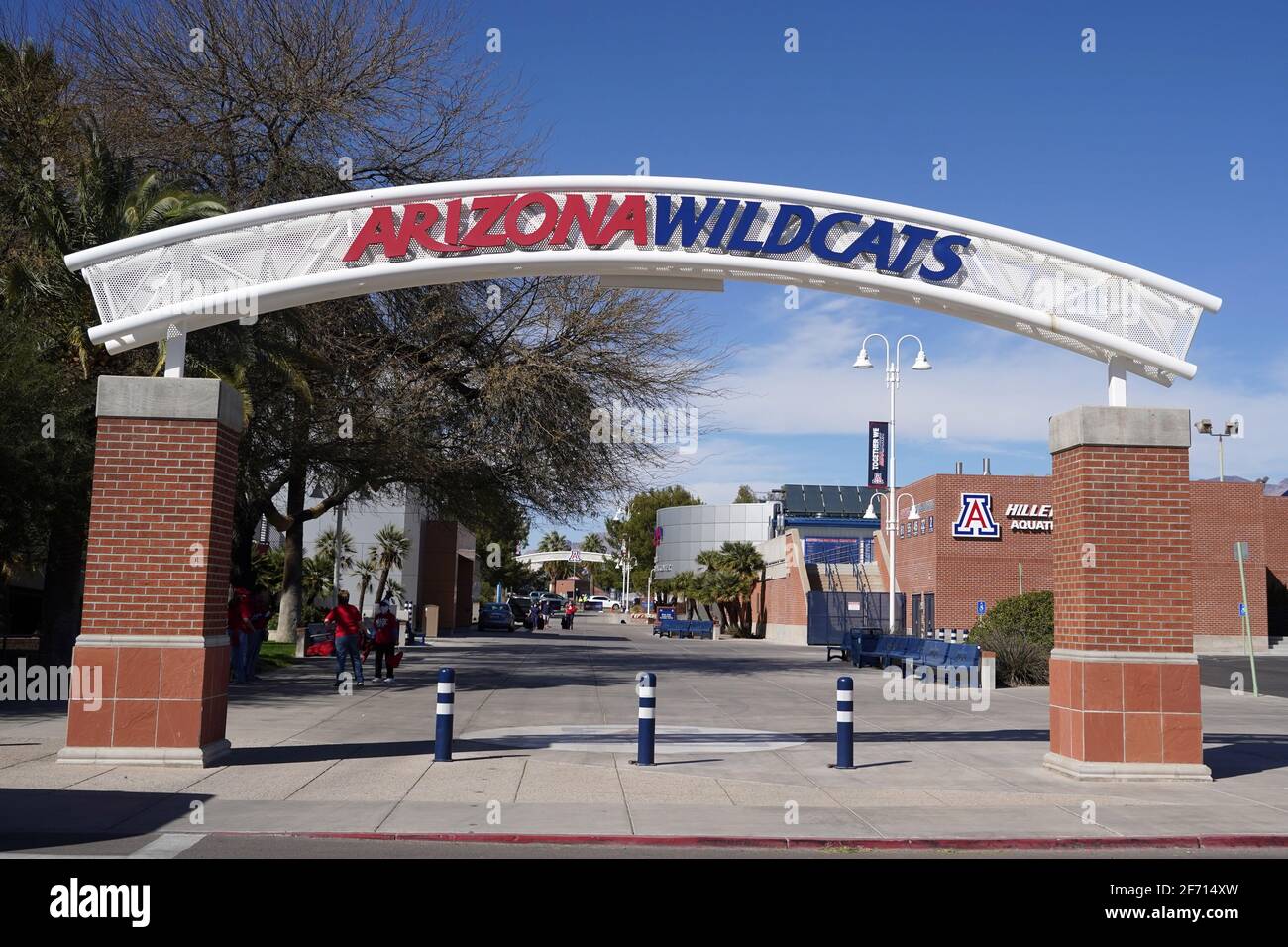 Une vue d'ensemble générale du logo Arizona Widlcats sur une arche à l'extérieur du tehMckale Centre sur le campus de l'Université de l'Arizona, mardi, mars Banque D'Images