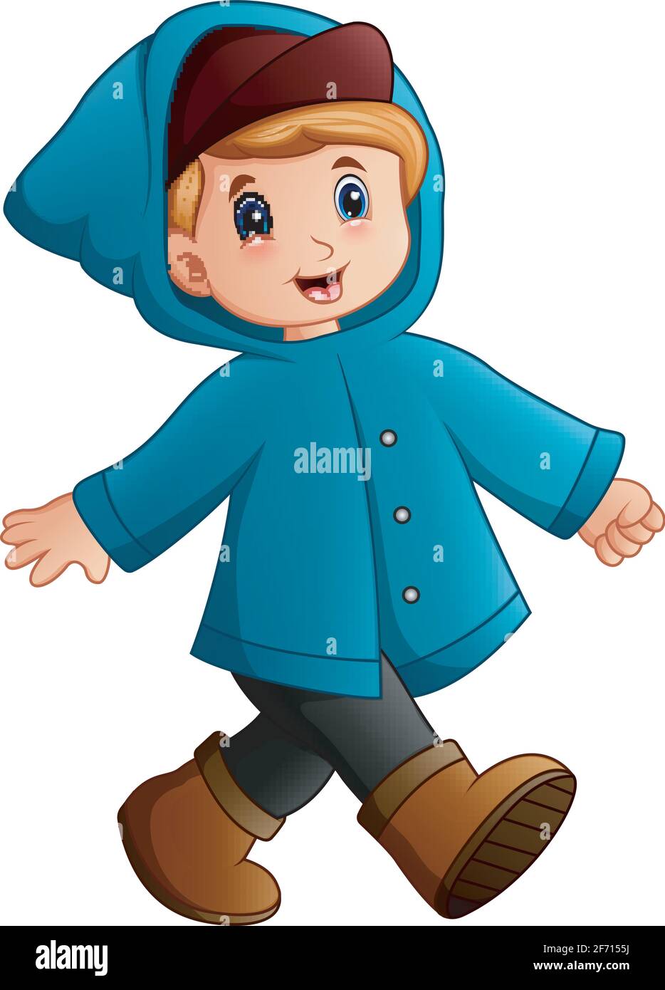 Illustration vectorielle du dessin animé d'un garçon en veste bleue d'hiver  marchant Image Vectorielle Stock - Alamy