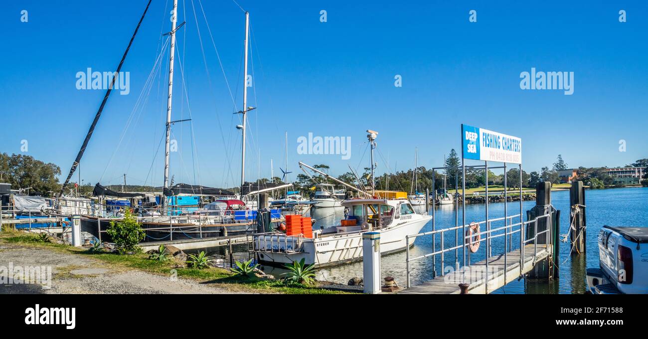 Port de pêche dans la rivière Evans à Evans Head, région des rivières du Nord, Nouvelle-Galles du Sud, Australie Banque D'Images
