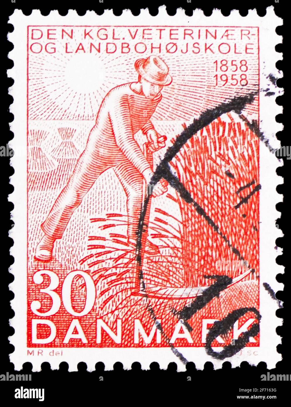 MOSCOU, RUSSIE - 20 JANVIER 2021 : le timbre-poste imprimé au Danemark montre Harvester, vers 1958 Banque D'Images