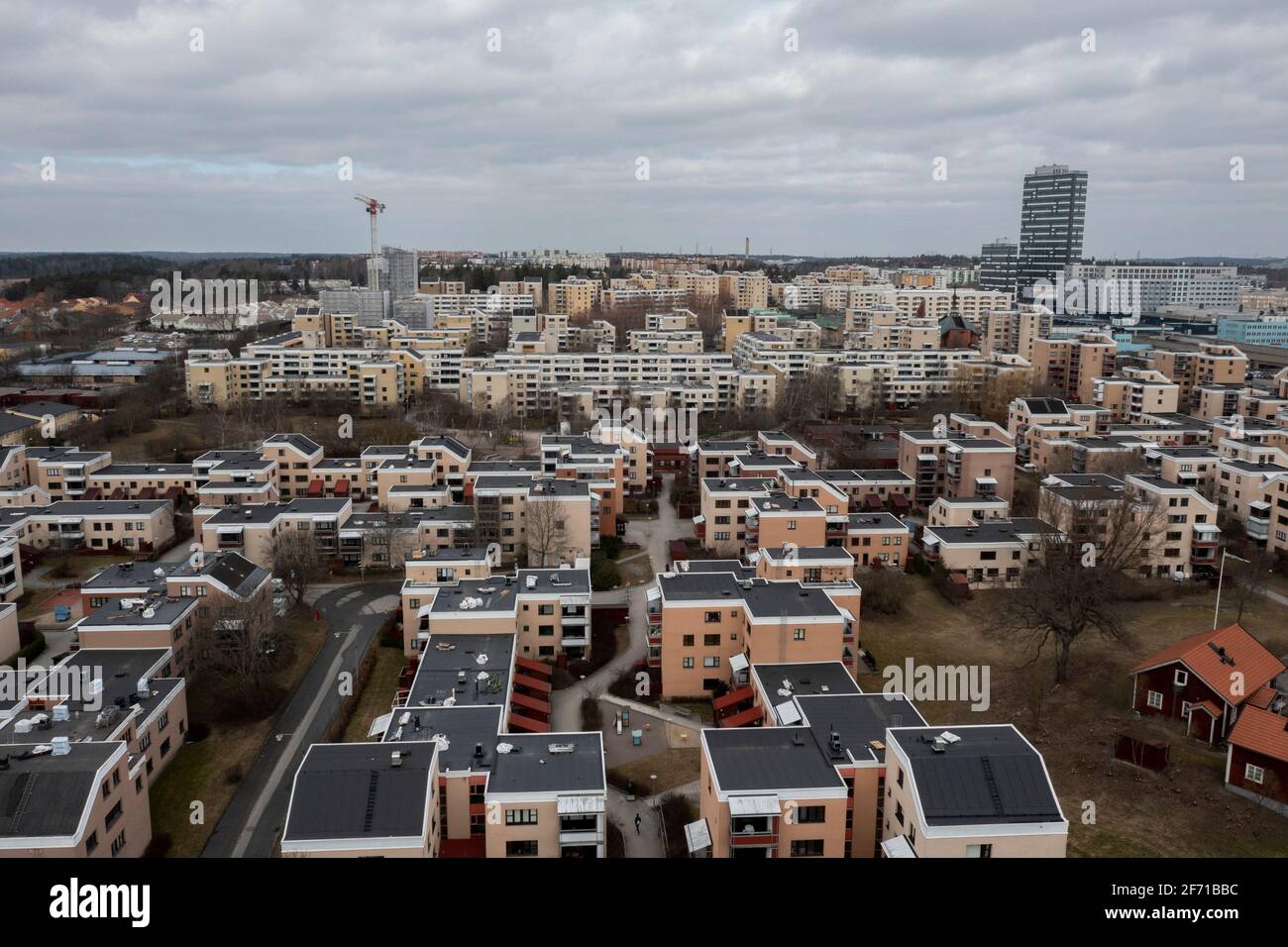 Vue sur la banlieue de Kista. Banque D'Images