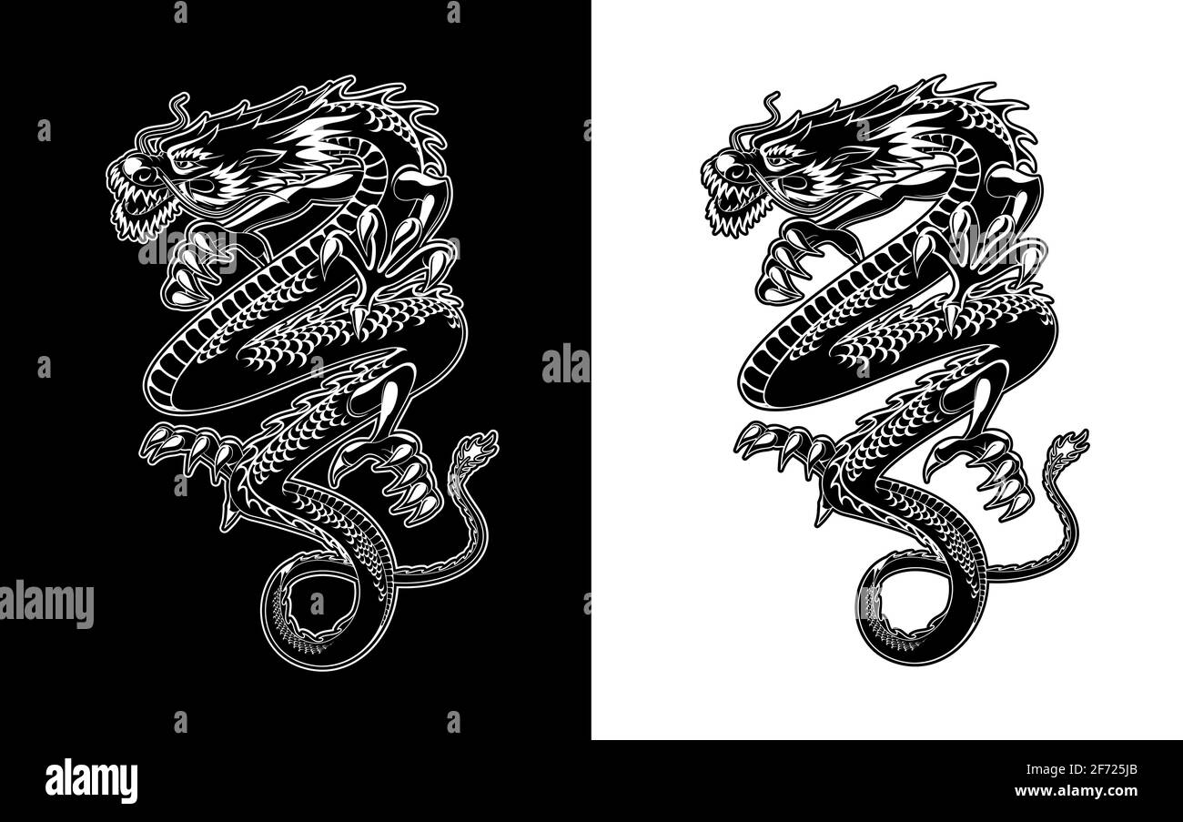 Tatouage dragon chinois ou symbole nouvel an lunaire Illustration de Vecteur