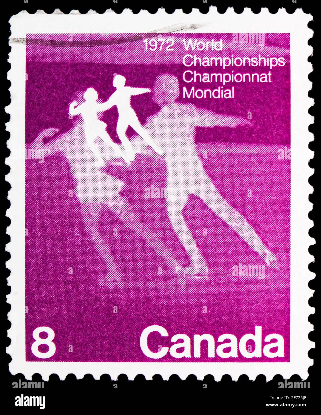 MOSCOU, RUSSIE - le 28 FÉVRIER 2021 : timbre-poste imprimé au Canada montre les Championnats du monde de patinage artistique, série, vers 1972 Banque D'Images