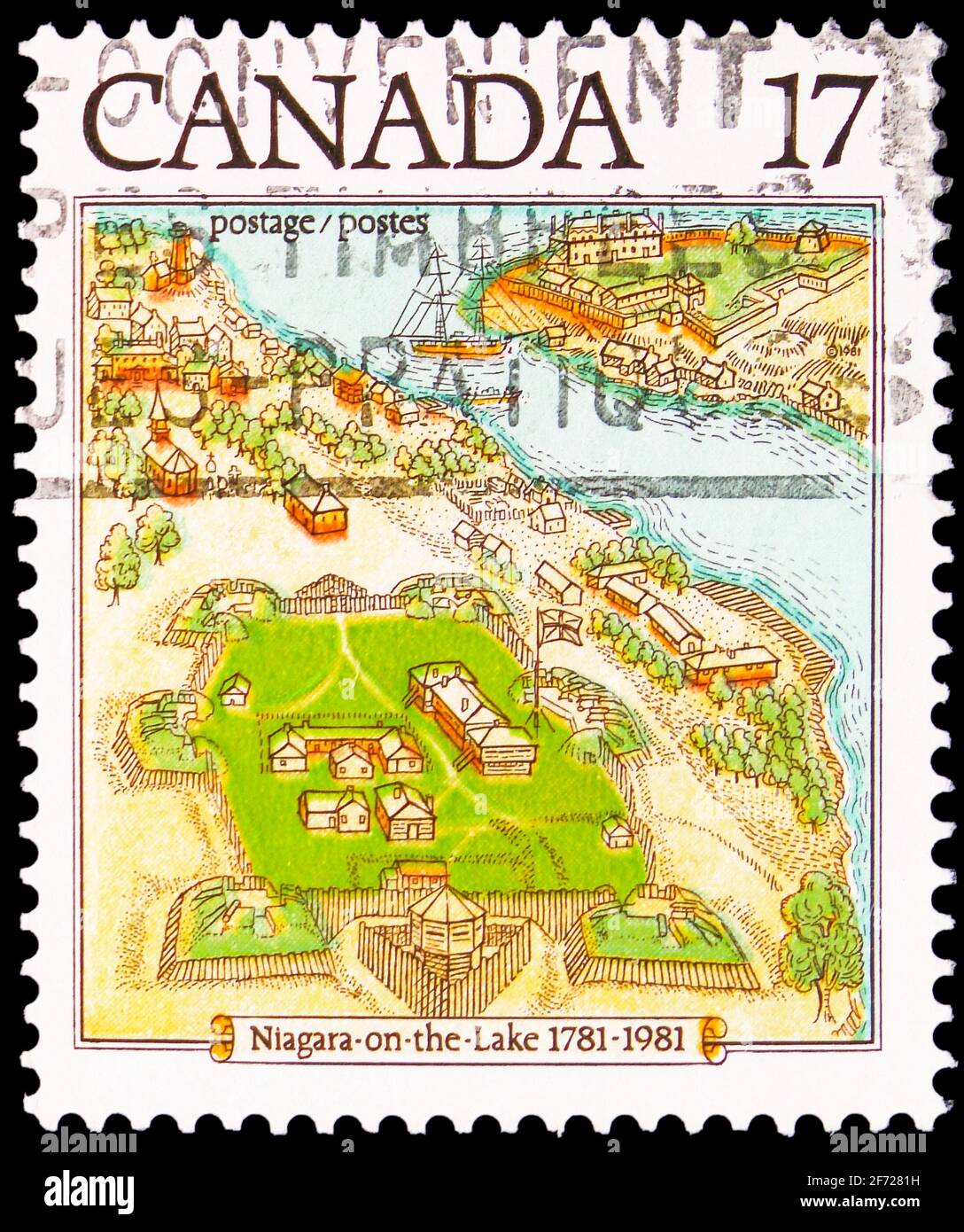 MOSCOU, RUSSIE - le 28 FÉVRIER 2021 : le timbre-poste imprimé au Canada montre la carte de la ville, vers 1981 Banque D'Images