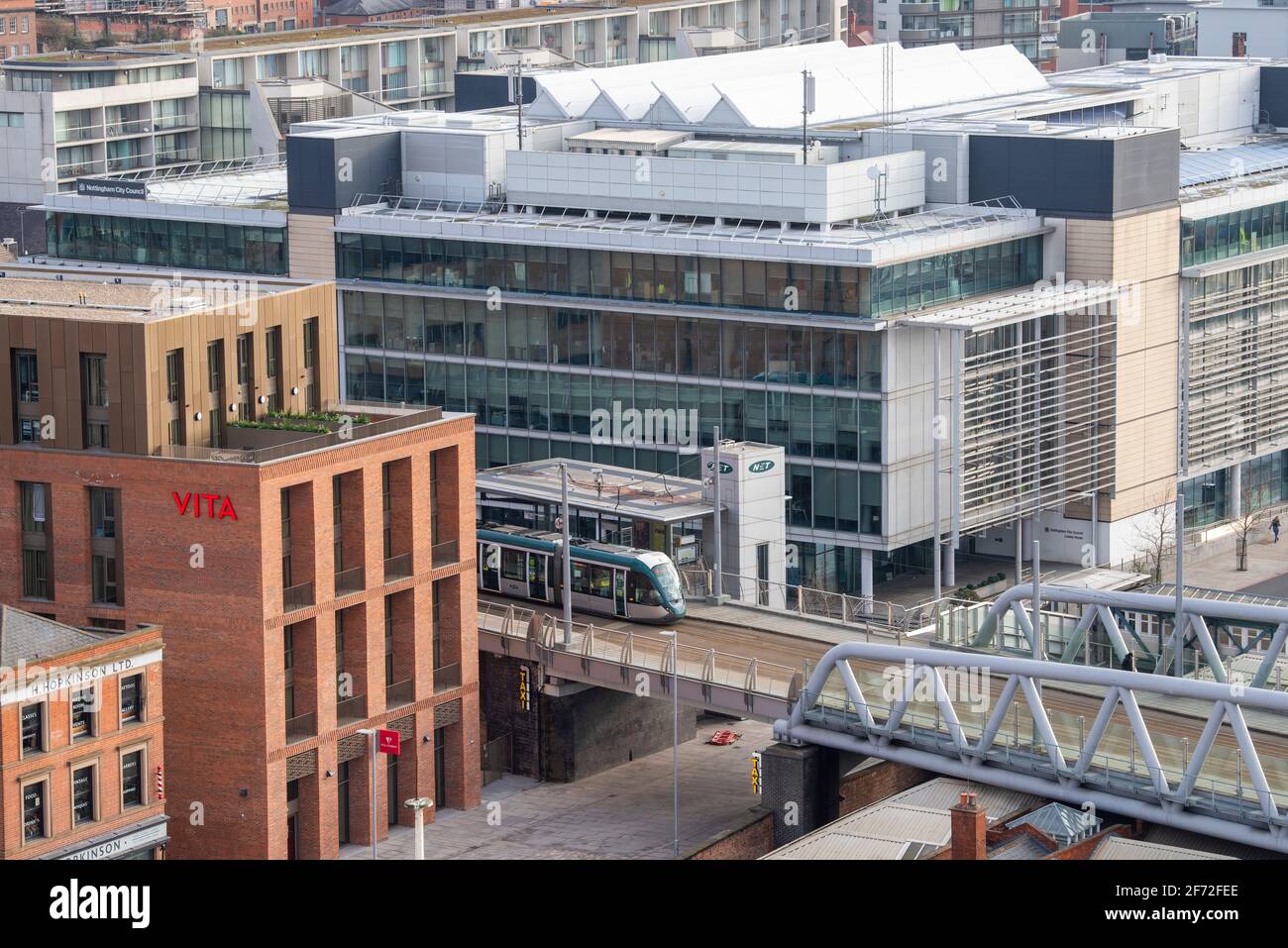 Station Street dans la ville de Nottingham, vue depuis le toit du développement de Unity Square. Notinghamshire Angleterre Royaume-Uni Banque D'Images