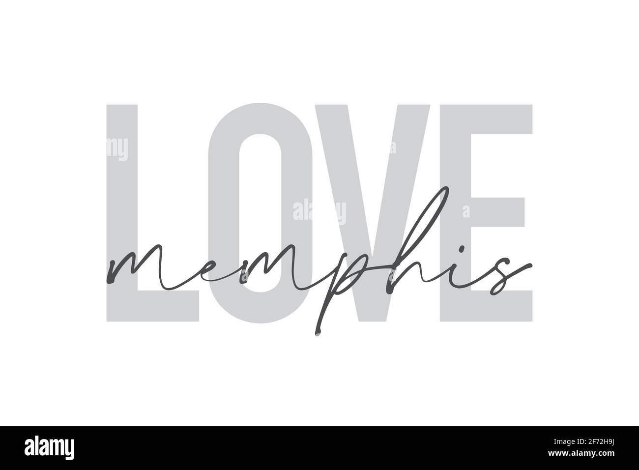 Design graphique moderne, urbain et simple d'un « Love Memphis » aux couleurs grises. Typographie manuscrite, tendance et tendance Banque D'Images