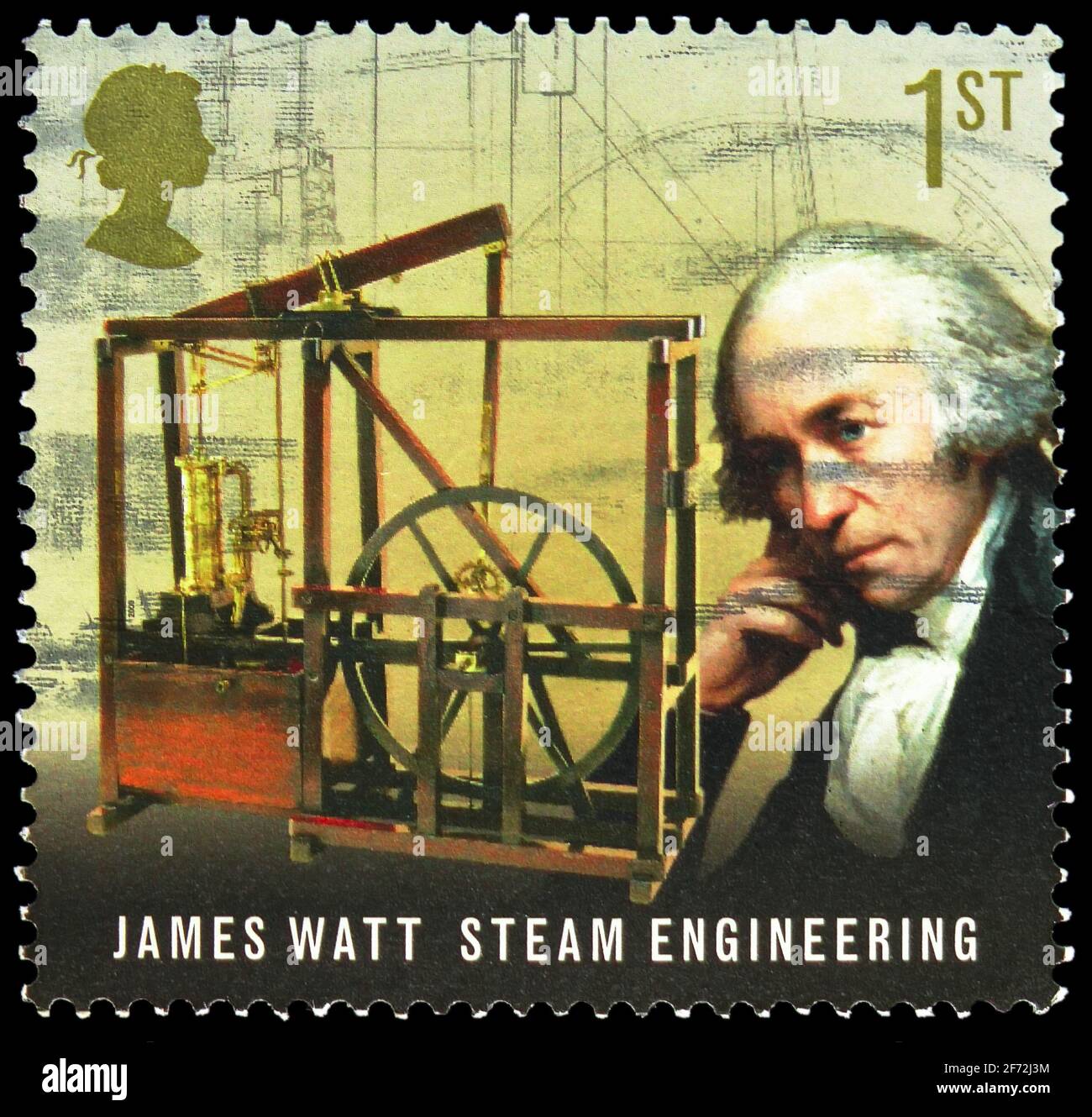 MOSCOU, RUSSIE - 22 DÉCEMBRE 2020: Timbre-poste imprimé au Royaume-Uni montre James Watt, ingénierie à la vapeur, pionniers de la révolution industrielle Banque D'Images